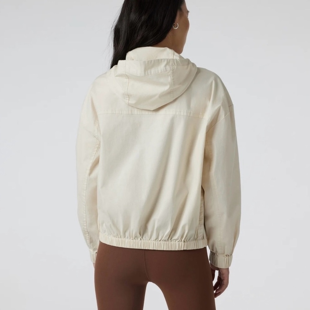 VOURI Vintage Cream Ripstop Utility Jacket with Hood Organic Cotton Cargo Pocket - Picture 4 of 14
